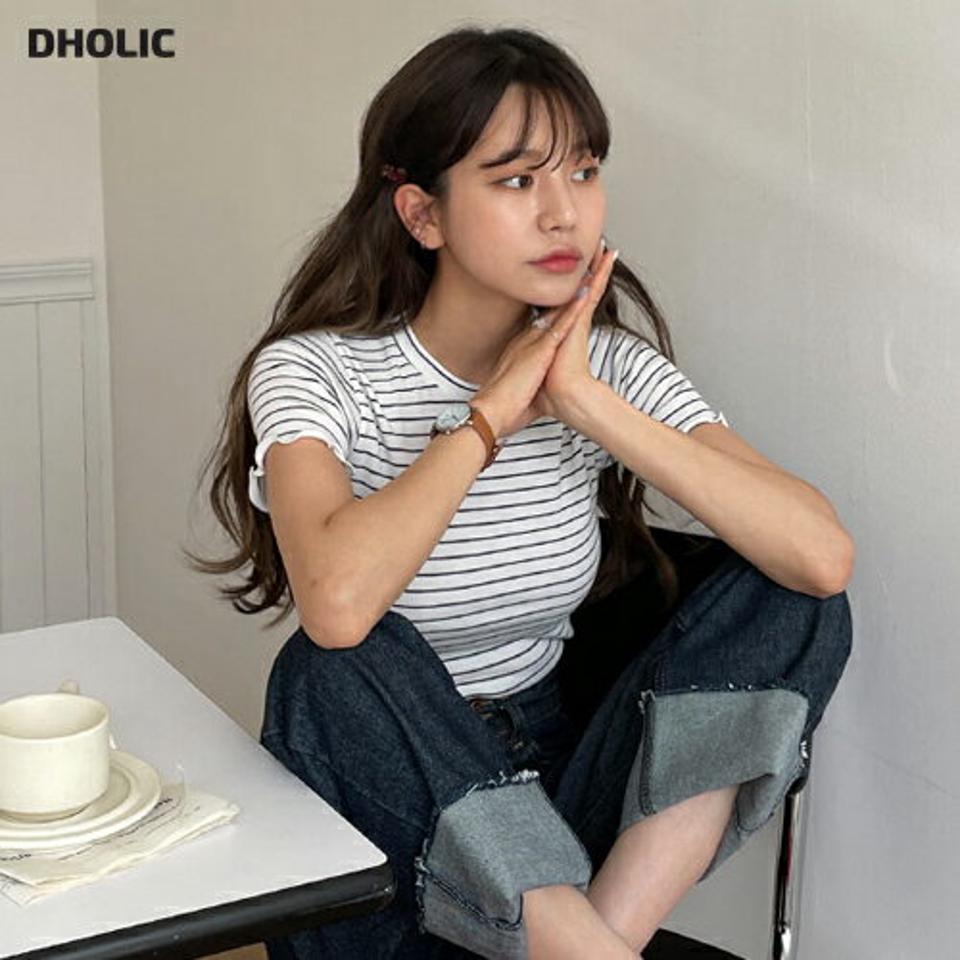 ボーダースリムTシャツ・全5色・t57175 レディース 【tops】【韓国 ファッション トップス Tシャツ 半袖 ボーダー ストライプ パターン 配色 ウェーブ スリム フィット 細身 カジュアル 体型カーバー デイリー 夏 春】