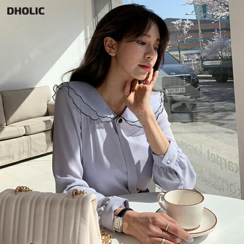 ラウンドダブルカラーブラウス・全3色・t65171 レディース 【bl】【韓国 ファッション トップス ブラウス 長袖 ラウンドネック 異素材 コントラスト ラウンドカラー ボリューム フェミニン ガーリー 体型カバー 夏 春】