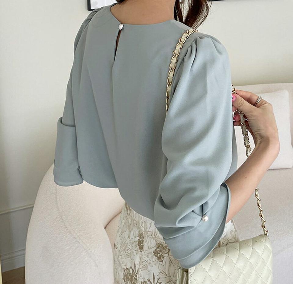 ティアードスリーブブラウス・全5色・67774 レディース 【bl】 トップス ブラウス ティアード ボリューム 七分丈 七分袖 7分丈 7分袖 フェミニン 上品 パール きれいめ 春 秋 韓国 ファッション ハイホリHIHOLLI