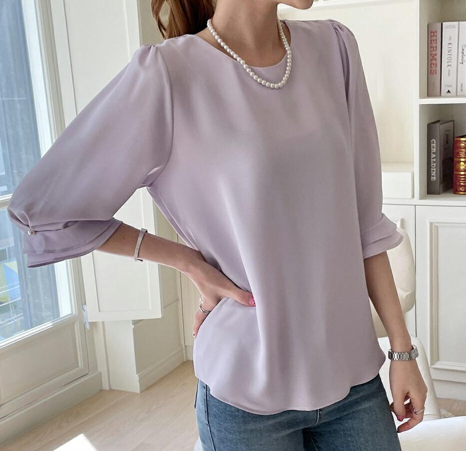 ティアードスリーブブラウス・全5色・67774 レディース 【bl】 トップス ブラウス ティアード ボリューム 七分丈 七分袖 7分丈 7分袖 フェミニン 上品 パール きれいめ 春 秋 韓国 ファッション ハイホリHIHOLLI