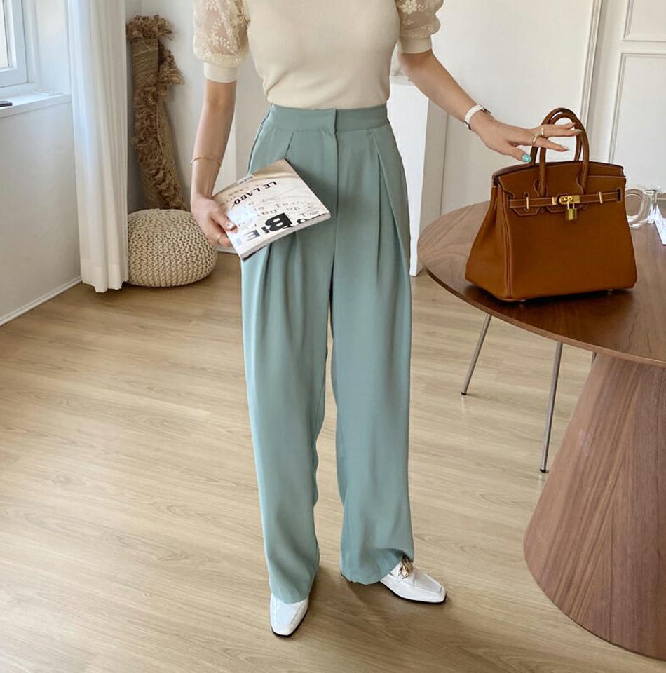 タックワイドパンツ・全5色・t67828 レディース 【pt】【パンツ ズボン ロングパンツ 長ズボン ワイド ワイドパンツ 単色 無地 シンプル ベーシック 大人 オフィスカジュアル タック パステル 春 秋 韓国 ファッション】【ハイホリHIHOLLI】