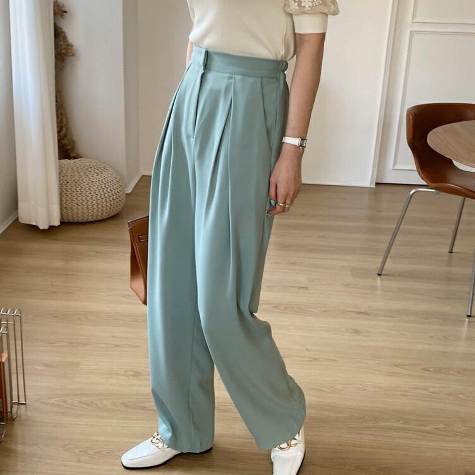 タックワイドパンツ・全5色・t67828 レディース 【pt】【パンツ ズボン ロングパンツ 長ズボン ワイド ワイドパンツ 単色 無地 シンプル ベーシック 大人 オフィスカジュアル タック パステル 春 秋 韓国 ファッション】【ハイホリHIHOLLI】