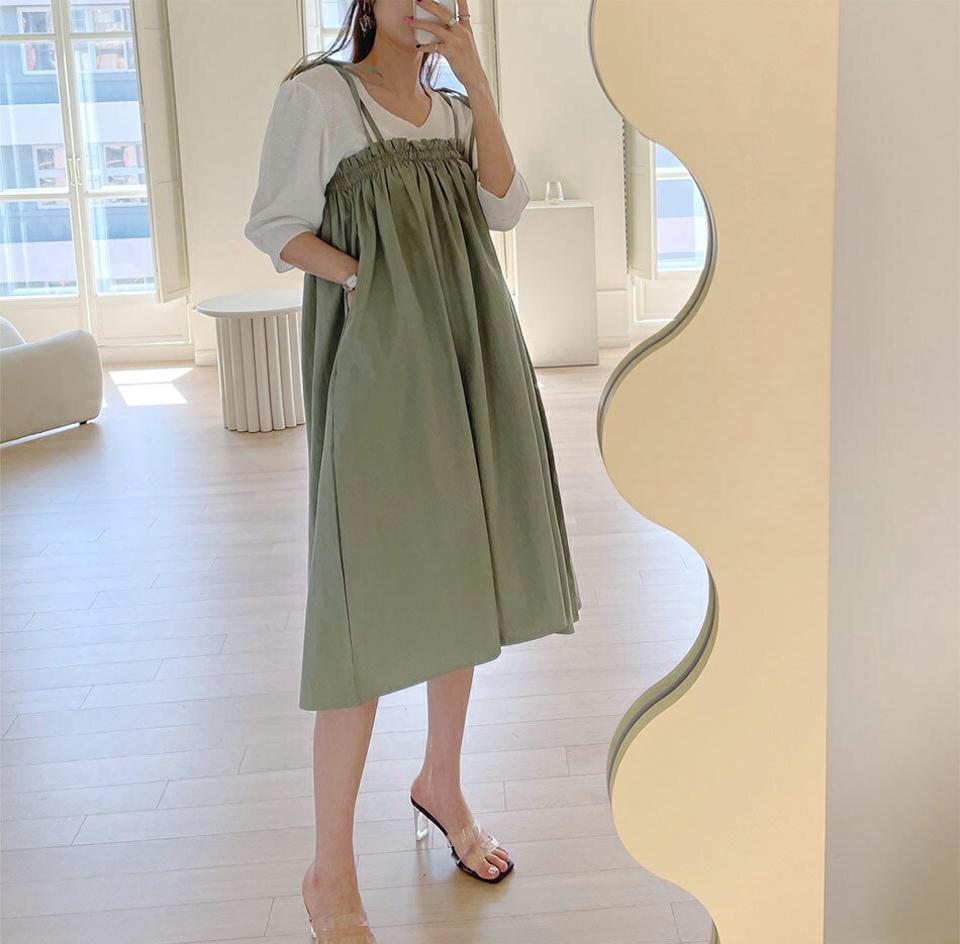 2WAYコットンワンピース・全3色・b67823 レディース 【ops】【ワンピース ロング ミニ スリーブレス ノースリーブ レイヤード 2way チューブトップ 単色 シンプル カジュアル 春 秋 韓国 ファッション】【ハイホリHIHOLLI】