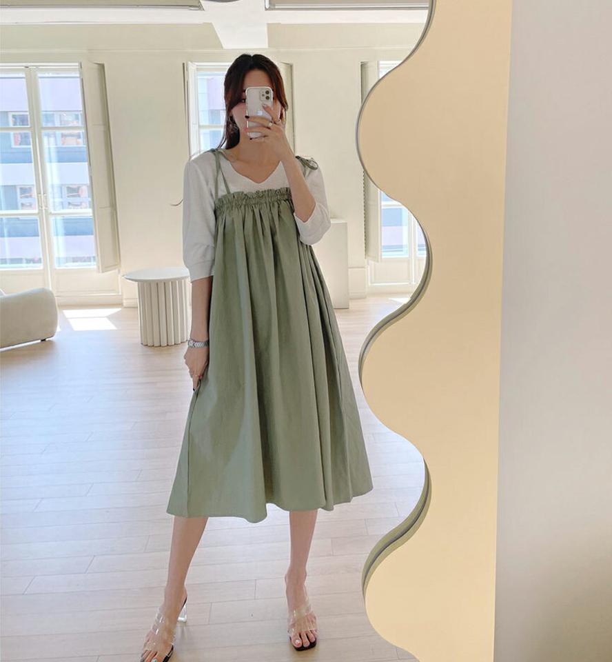 2WAYコットンワンピース・全3色・b67823 レディース 【ops】【ワンピース ロング ミニ スリーブレス ノースリーブ レイヤード 2way チューブトップ 単色 シンプル カジュアル 春 秋 韓国 ファッション】【ハイホリHIHOLLI】