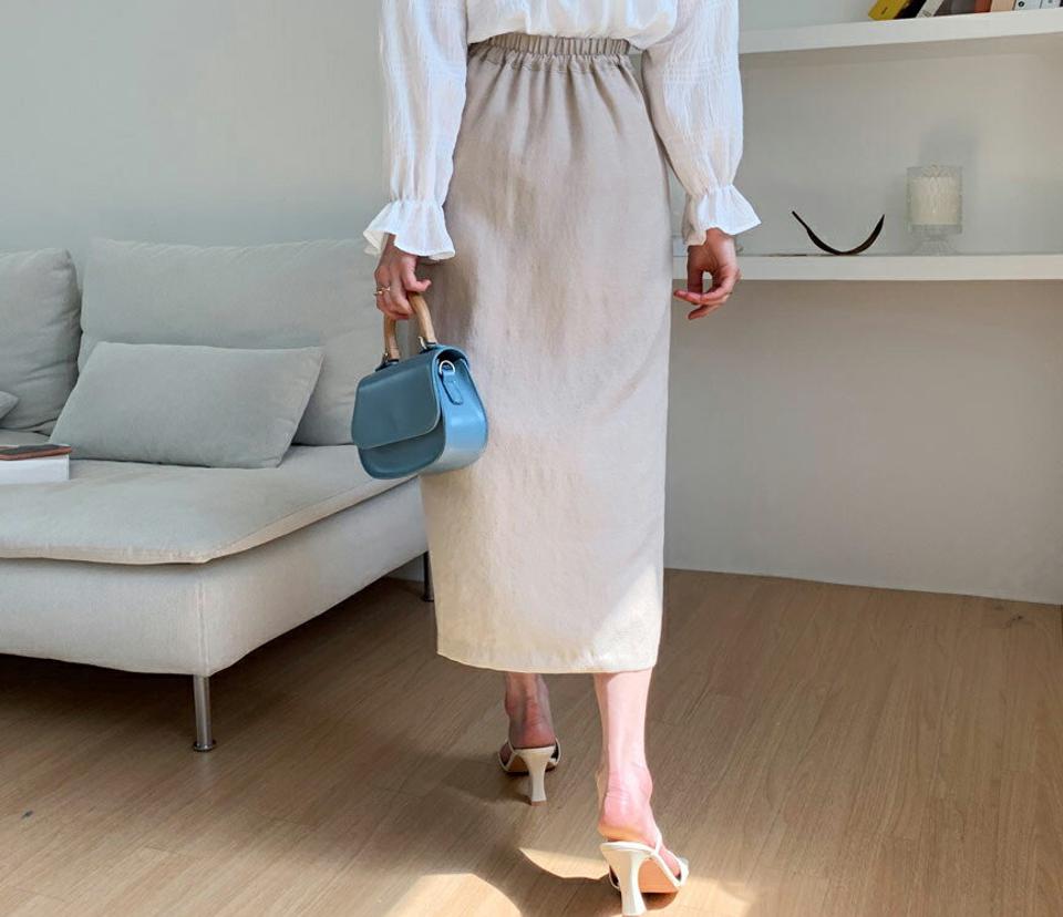 ボタンポケットスカート・全4色・b65166 レディース 【sk】【韓国 ファッション ボトムス スカート ロング ロングスカート フェイクボタン スリット 体型カバー 細身 カジュアル ベーシック フェミニン 夏 春】