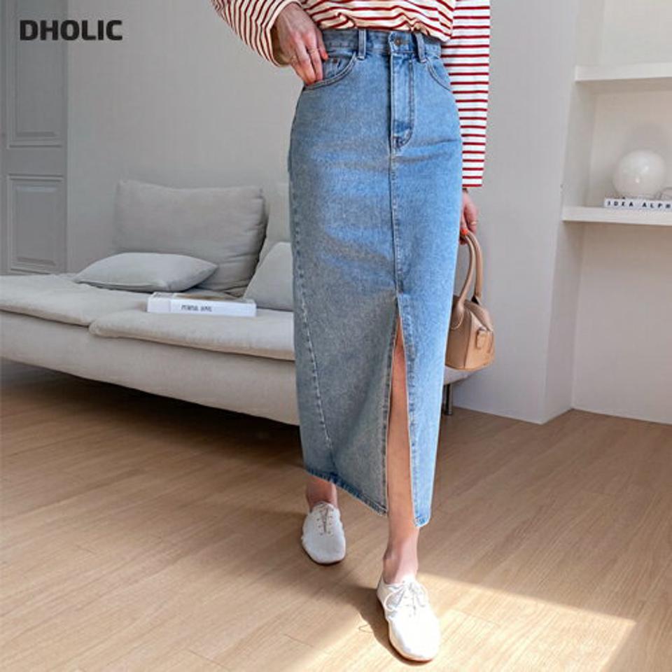 スリットデニムスカート・全2色・t65186 レディース 【sk】【韓国 ファッション ボトムス スカート ロング ロングスカート スリット デニム デニムスカート 体型カバー 細身 カジュアル ベーシック フェミニン 夏 春】