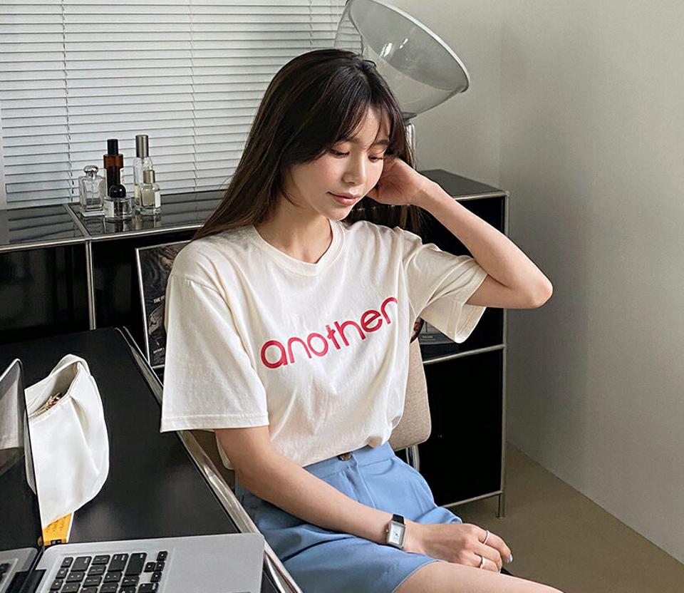 another半袖Tシャツ・全4色・t65170 レディース 【tops】【韓国 ファッション トップス Tシャツ 半袖 レタリング ラウンドネック スリム カジュアル 体型カーバー デイリー ベーシック 夏 春】