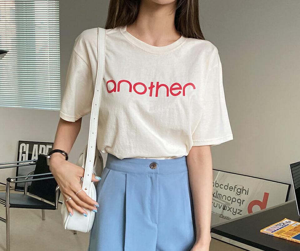 another半袖Tシャツ・全4色・t65170 レディース 【tops】【韓国 ファッション トップス Tシャツ 半袖 レタリング ラウンドネック スリム カジュアル 体型カーバー デイリー ベーシック 夏 春】