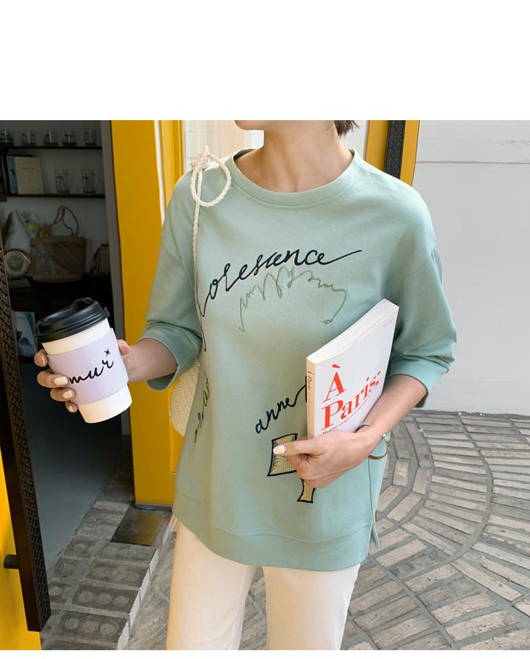 スリットヘムレタリング7分袖Tシャツ