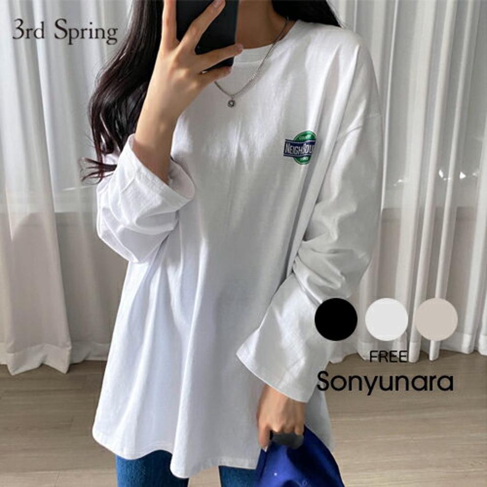 SONYUNARA(ソニョナラ)COUNTRY TOWNプリント長袖Tシャツ【4/12up_ka】韓国 韓国ファッション Tシャツ 長袖 ロンT バックプリント オーバーサイズ【5】