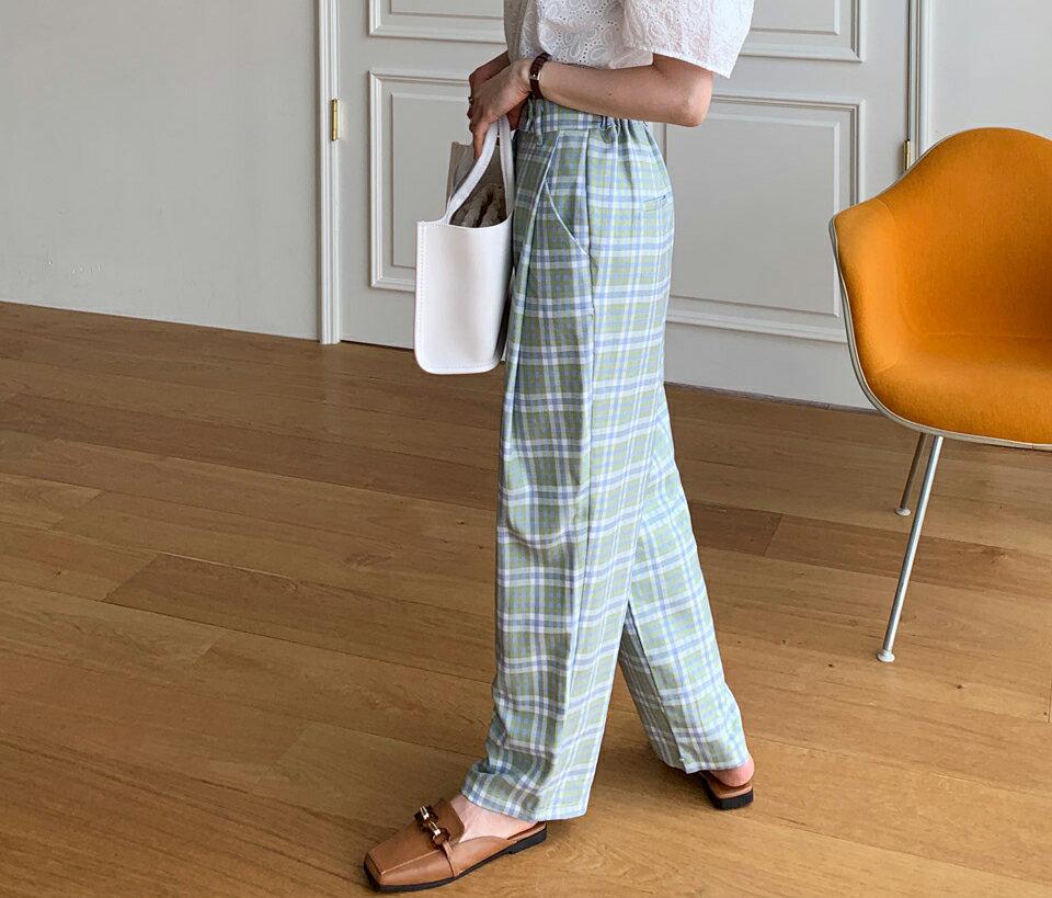 ワイドチェックスラックス・全2色・t61894 レディース 【pt】【韓国 ファッション ボトムス ロング ロングパンツ スラックス ロングスラックス チェック ワイドスラックス ワイド テーパード 体型カーバー 10分丈 十分丈 夏 春】