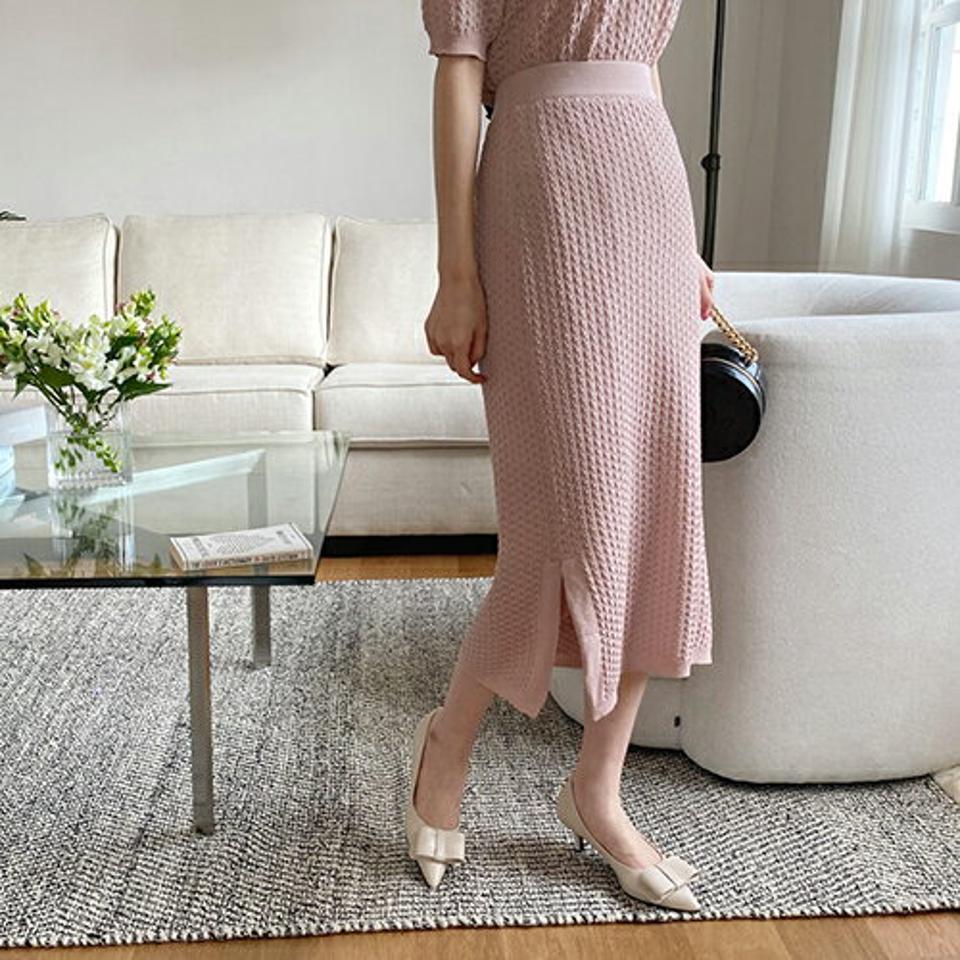 テクスチャーニットスカート・全4色・b67895 レディース 【sk】【スカート ロング ロングスカート ニット ニットスカート カジュアル スリット ラフ 春 秋 韓国 ファッション】【ハイホリHIHOLLI】