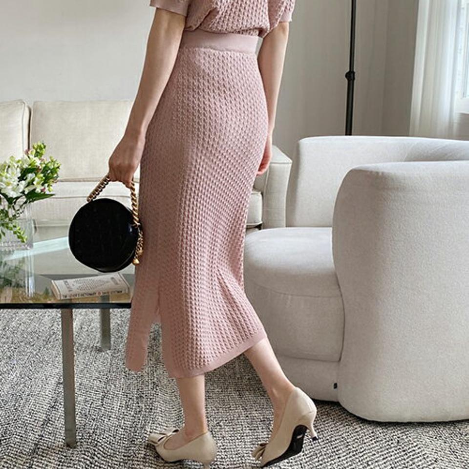 テクスチャーニットスカート・全4色・b67895 レディース 【sk】【スカート ロング ロングスカート ニット ニットスカート カジュアル スリット ラフ 春 秋 韓国 ファッション】【ハイホリHIHOLLI】