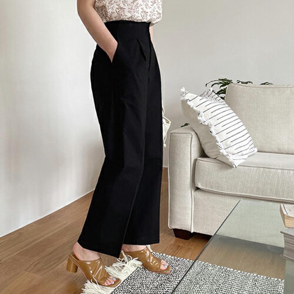 コットンワイドタックパンツ・全3色・t67972 レディース 【pt】【パンツ ズボン ロングパンツ 長ズボン 単色 無地 シンプル ベーシック 大人 オフィスカジュアル 会社 通勤 春 夏 秋 韓国 ファッション】【ハイホリHIHOLLI】