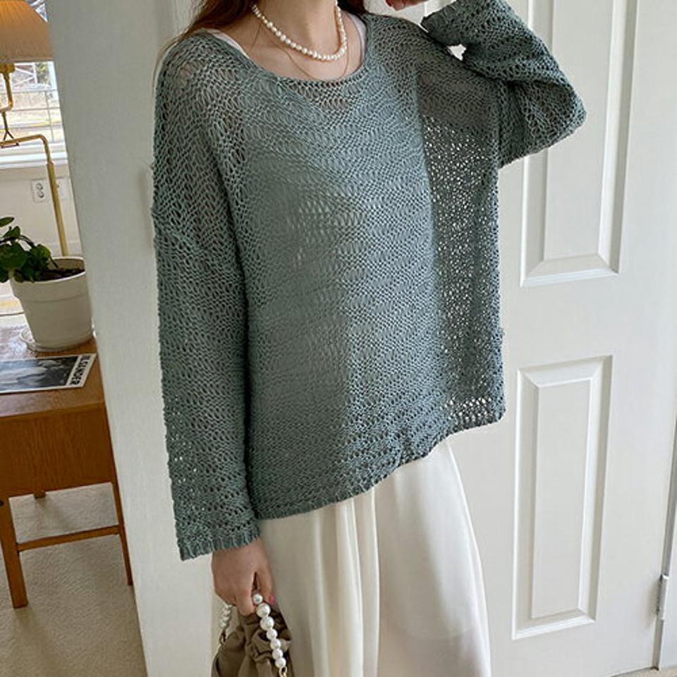 ルーズメッシュニット・全5色・t67904 レディース 【tops】【トップス ニット ニットトップス メッシュ 長袖 透け感 ルーズ カジュアル ラフ 春 秋 韓国 ファッション】【ハイホリHIHOLLI】