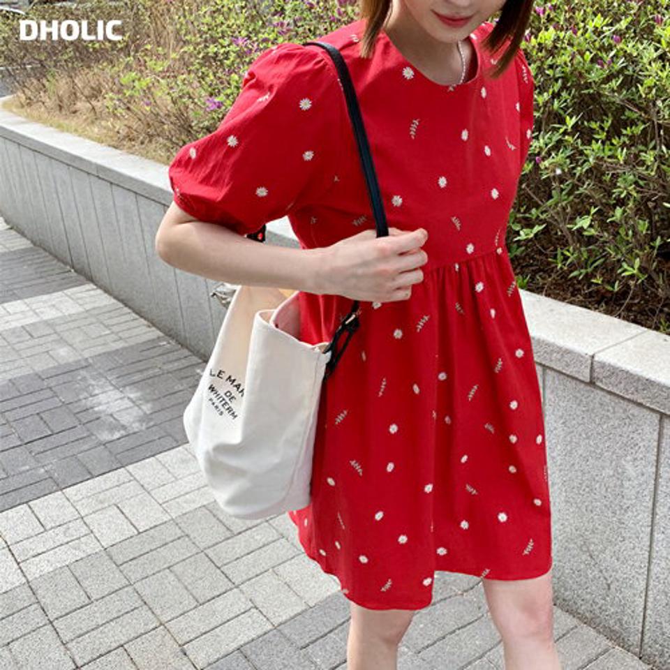 花柄フレアミニワンピース・全3色・t61882 レディース 【ops】【韓国 ファッション ワンピース ミニ ミニワンピース 半袖 花柄 フラワー パターン ミニマル ギャザー フレア ルーズ ゆったり ラウンドネック ショートスリーブ 体型カバー 夏 春】