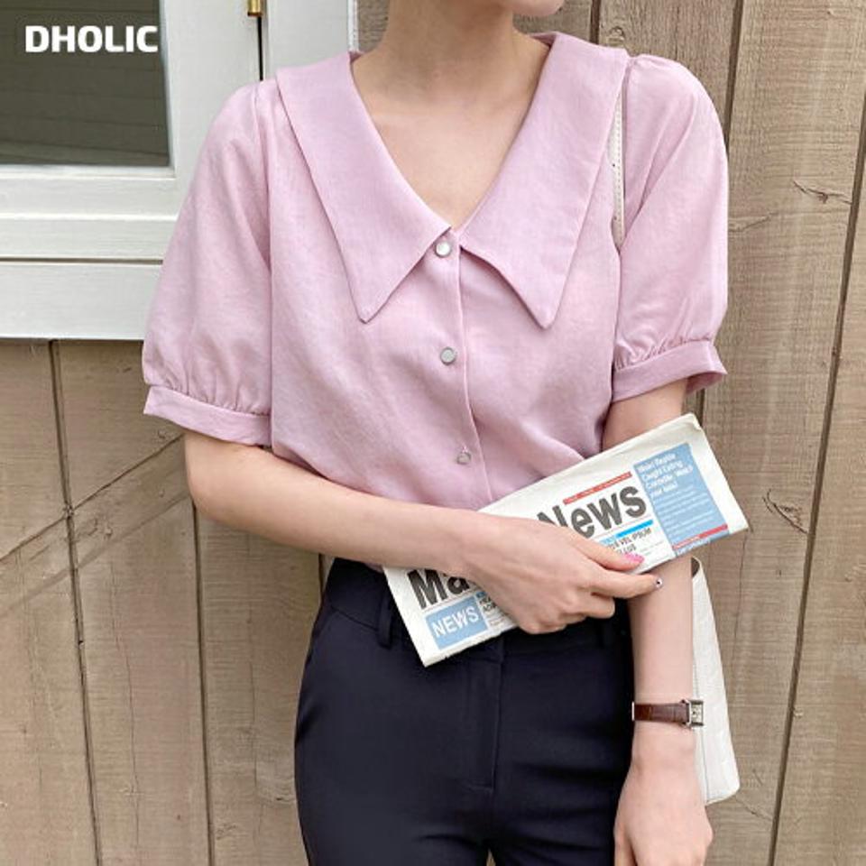 パステルカラーパフブラウス・全5色・t67903 レディース 【bl】 トップス ブラウス 半袖 ハーフスリーブ パステル 単色 無地 シンプル かわいい 可愛い 春 夏 韓国 ファッション ハイホリHIHOLLI