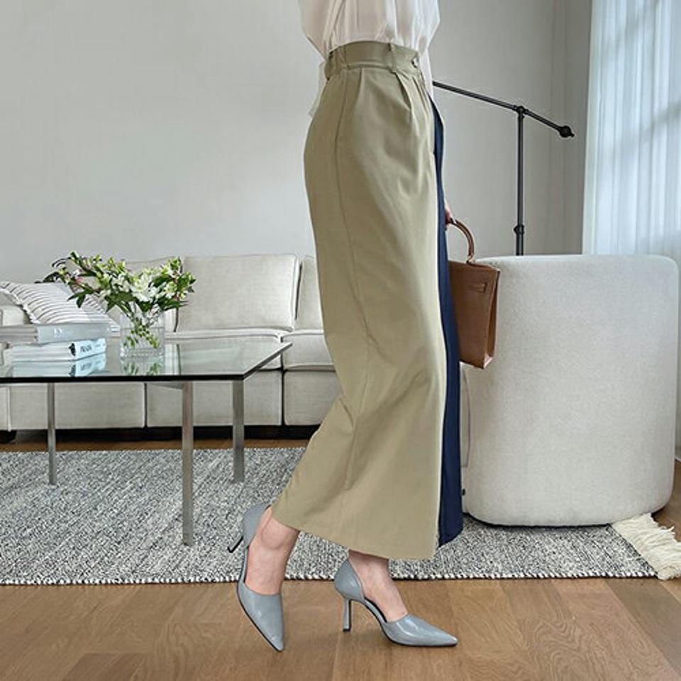 配色スリットスカート・全2色・t67893 レディース 【sk】【スカート ロング ロングスカート スリット 配色 カジュアル メリハリ 春 秋 韓国 ファッション】【ハイホリHIHOLLI】