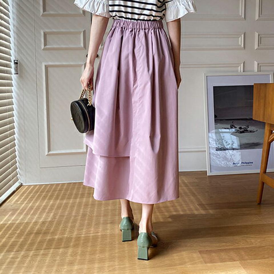 アンバランススカート・全3色・b67892 レディース 【sk】【スカート ロング ロングスカート アンバランス 単色 無地 シンプル タック フレア 春 夏 秋 韓国 ファッション】【ハイホリHIHOLLI】