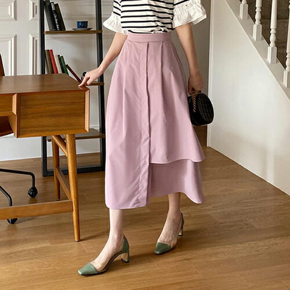 アンバランススカート・全3色・b67892 レディース 【sk】【スカート ロング ロングスカート アンバランス 単色 無地 シンプル タック フレア 春 夏 秋 韓国 ファッション】【ハイホリHIHOLLI】