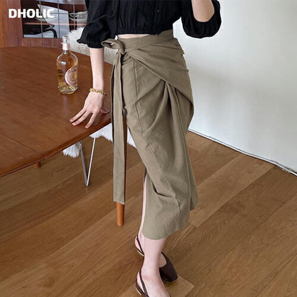 ラップスリムスカート・全2色・b61905 レディース 【sk】【韓国 ファッション ボトムス スカート ロング ロングスカート リネン ラップ スリム Hライン 体型カバー 細身 カジュアル ベーシック フェミニン 夏 春】