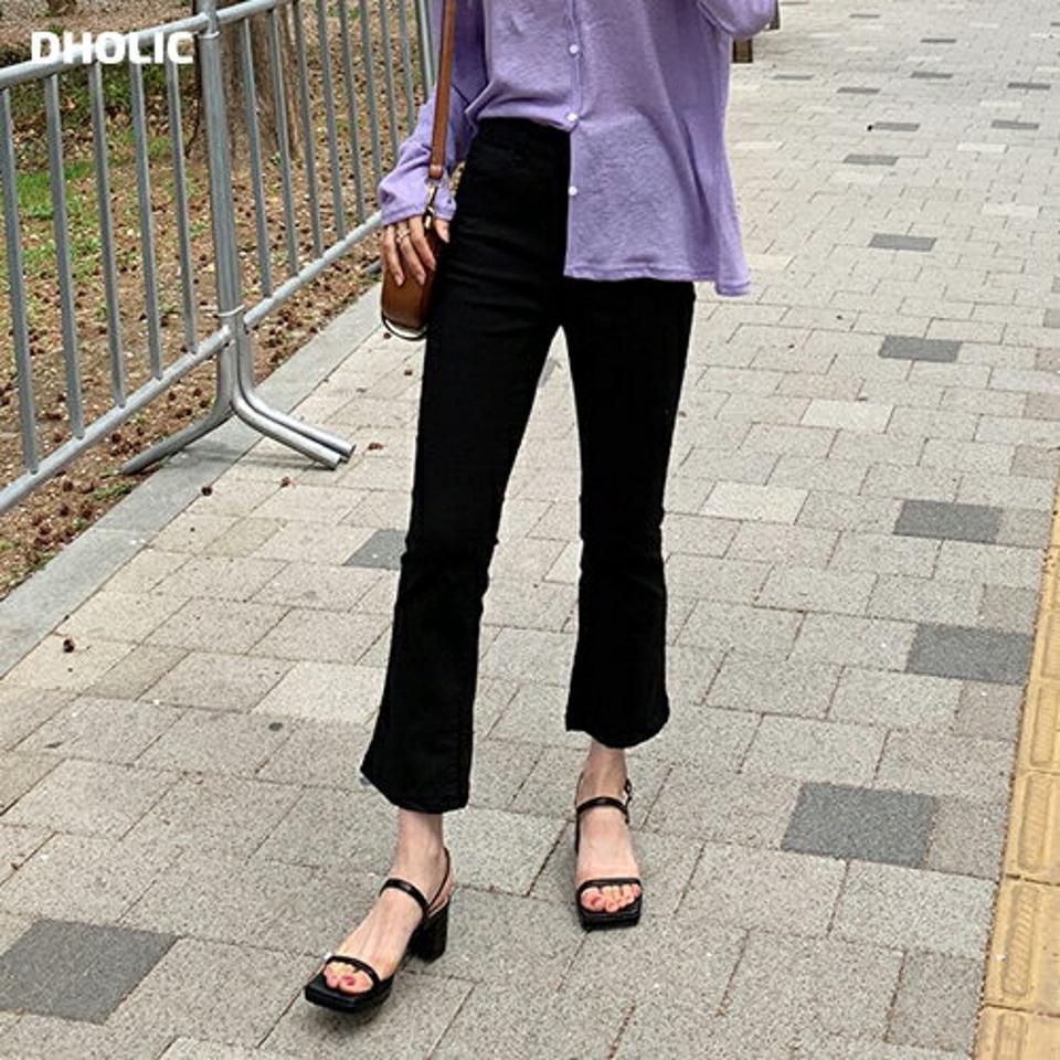 マスクストラップ付フレアパンツ・全2色・t61906 レディース 【pt】【韓国 ファッション ボトムス ロング ロングパンツ ロゴ マスクストラップ スリム ブーツカット フィット スキニー タイト 美脚 体型カーバー 10分丈 十分丈 夏 春】