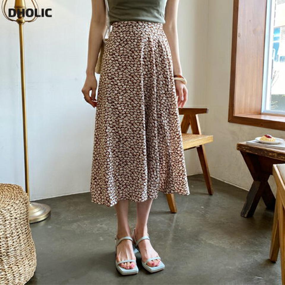 フローラルロングスカート・全2色・b61891 レディース 【sk】【韓国 ファッション ボトムス スカート ロング ロングスカート 花柄 フラワー パターン フローラル Aライン 体型カバー 細身 カジュアル ベーシック フェミニン 夏 春】