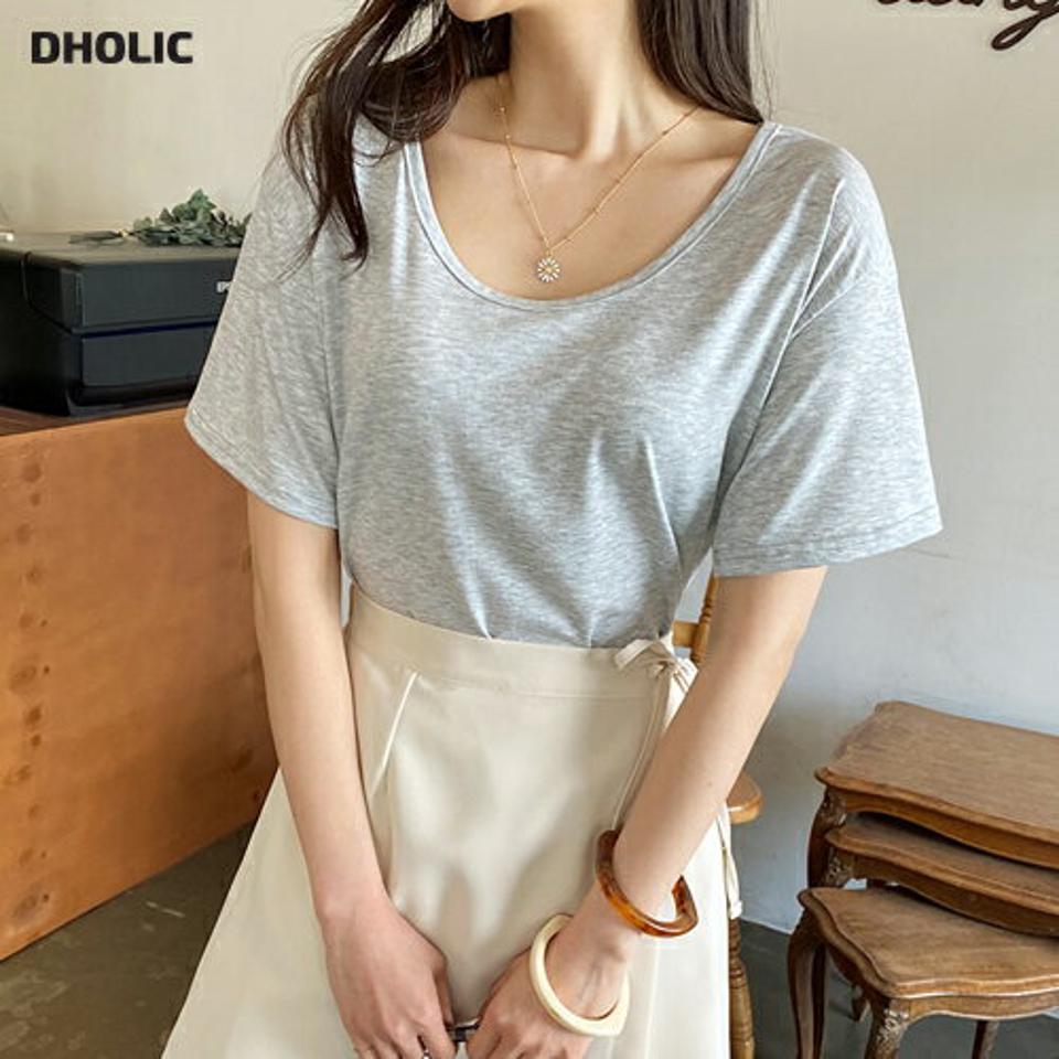 UネックTシャツ・全6色・t61873 レディース 【tops】【韓国 ファッション トップス Tシャツ 半袖 Uネック デコルテ シンプル ベーシック 無地 スリム ルーズ ゆったり 細身 カジュアル 体型カーバー デイリー 夏 春】