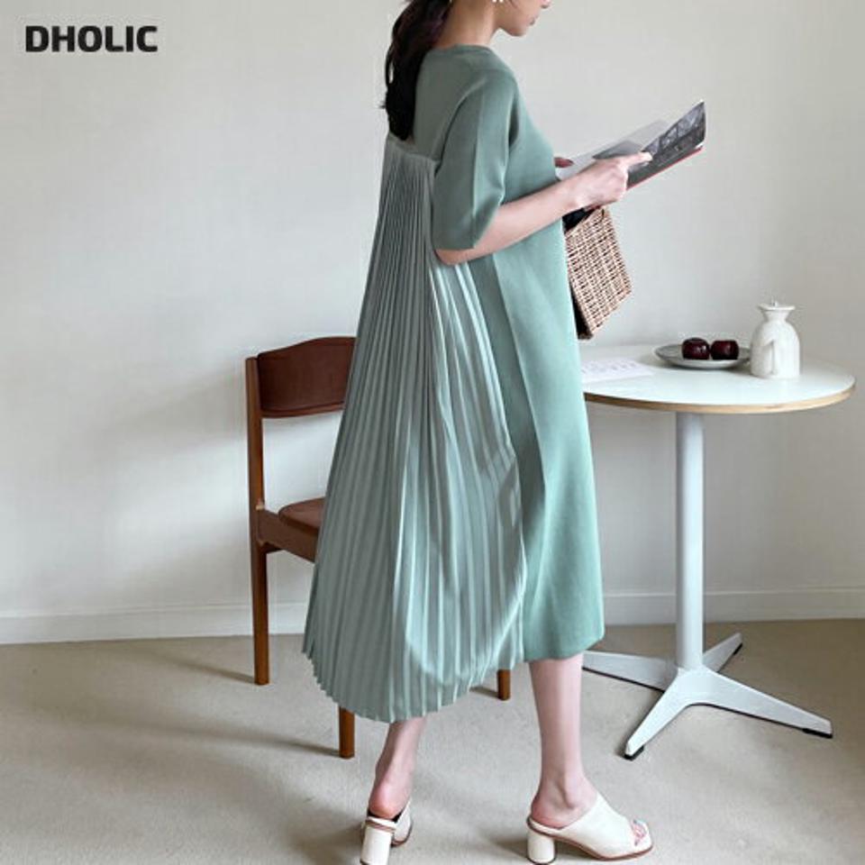 【全品10%OFF】バックプリーツ配色ワンピース・全4色・b67887 レディース 【ops】【ワンピース ロング ロングワンピース 配色 バックプリーツ バックシャン プリーツ 半袖 ハーフスリーブ かわいい カジュアル 体型カバー 春 夏 韓国 ファッション】【ハイホリHIHOLLI】