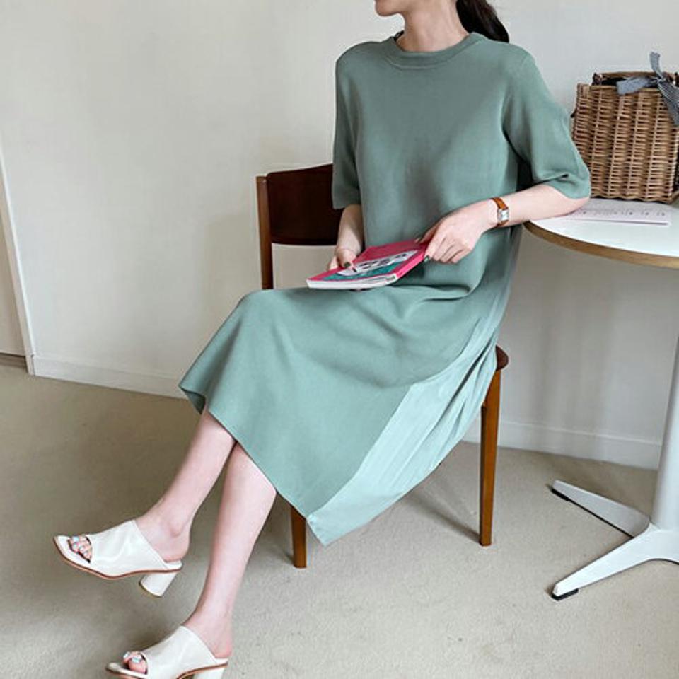 【全品10%OFF】バックプリーツ配色ワンピース・全4色・b67887 レディース 【ops】【ワンピース ロング ロングワンピース 配色 バックプリーツ バックシャン プリーツ 半袖 ハーフスリーブ かわいい カジュアル 体型カバー 春 夏 韓国 ファッション】【ハイホリHIHOLLI】