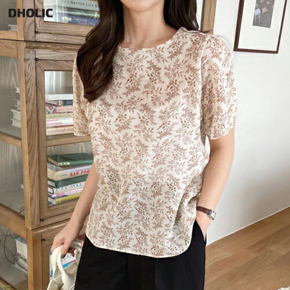 ラウンド花柄ブラウス・全3色・t67886 レディース 【bl】【トップス ブラウス 半袖 花柄 フラワー 大人 可愛い かわいい 春 夏 韓国 ファッション】【ハイホリHIHOLLI】