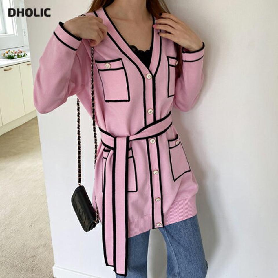 ストラップ付ボタン配色ワンピース・全2色・t67890 レディース 【ops】【ワンピース 配色 ストラップ ニット ニットワンピース 長袖 ミニワンピース ショート丈 春 秋 韓国 ファッション】【ハイホリHIHOLLI】