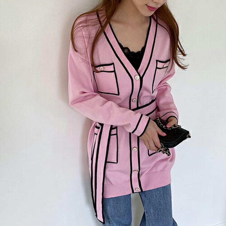 ストラップ付ボタン配色ワンピース・全2色・t67890 レディース 【ops】【ワンピース 配色 ストラップ ニット ニットワンピース 長袖 ミニワンピース ショート丈 春 秋 韓国 ファッション】【ハイホリHIHOLLI】