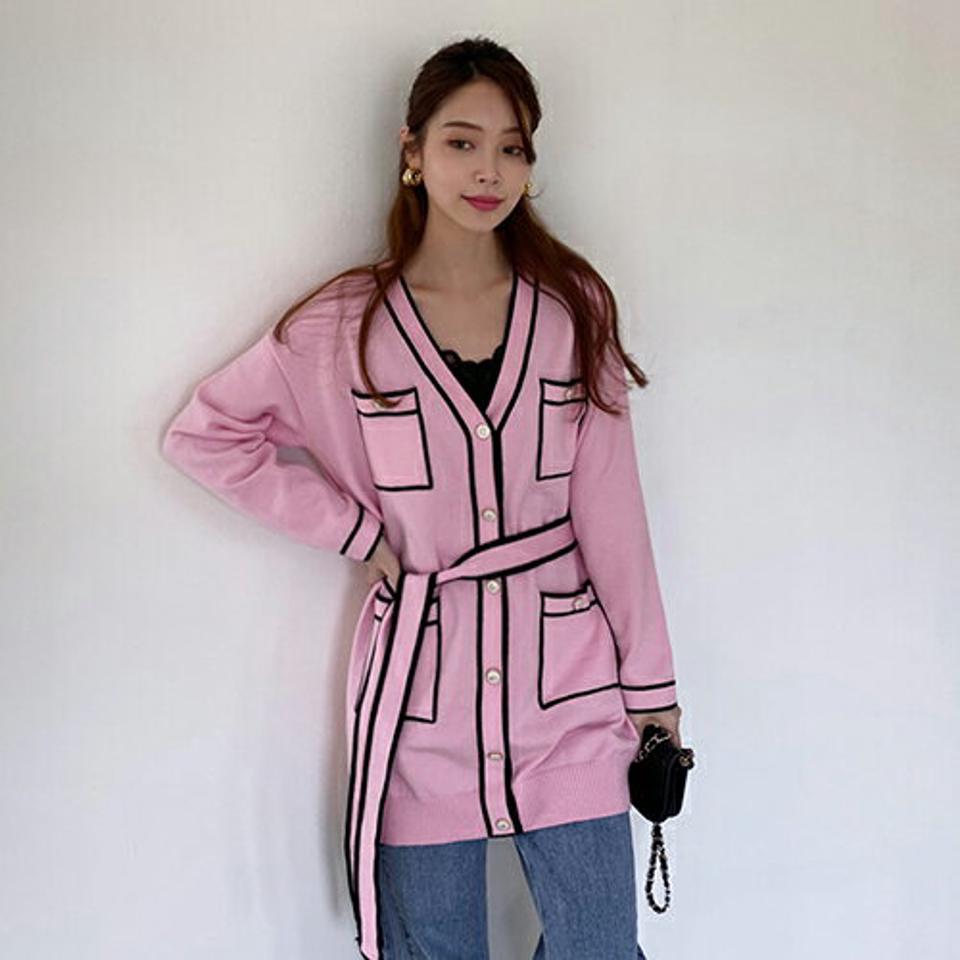 ストラップ付ボタン配色ワンピース・全2色・t67890 レディース 【ops】【ワンピース 配色 ストラップ ニット ニットワンピース 長袖 ミニワンピース ショート丈 春 秋 韓国 ファッション】【ハイホリHIHOLLI】