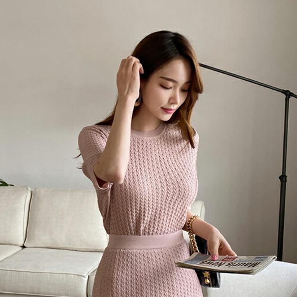 テクスチャーニット・全4色・b67889 レディース 【tops】【トップス ニット ニットトップス 半袖 ハーフスリーブ カジュアル ラフ シンプル 春 夏 秋 韓国 ファッション】【ハイホリHIHOLLI】