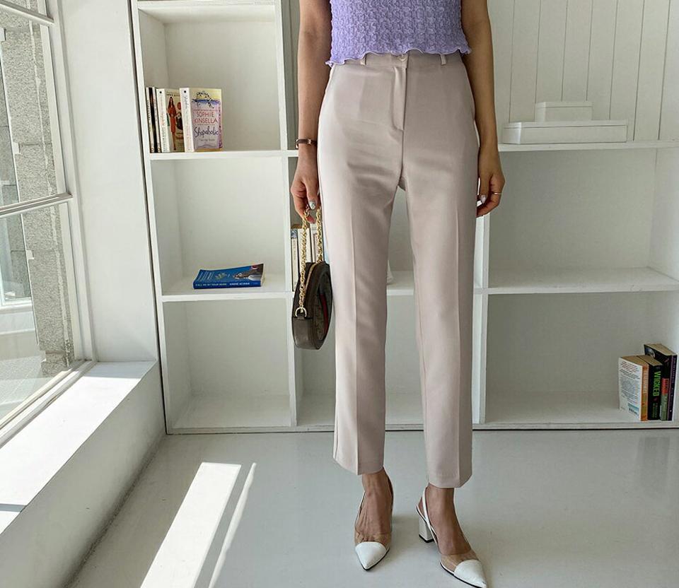 スリムスラックスパンツ・全5色・t63380 レディース 【pt】【韓国 ファッション ボトムス ロング ロングパンツ スラックス ロングスラックス スリム フィット オフィス オフィスカジュアル 美脚 体型カーバー 10分丈 十分丈 夏 春】