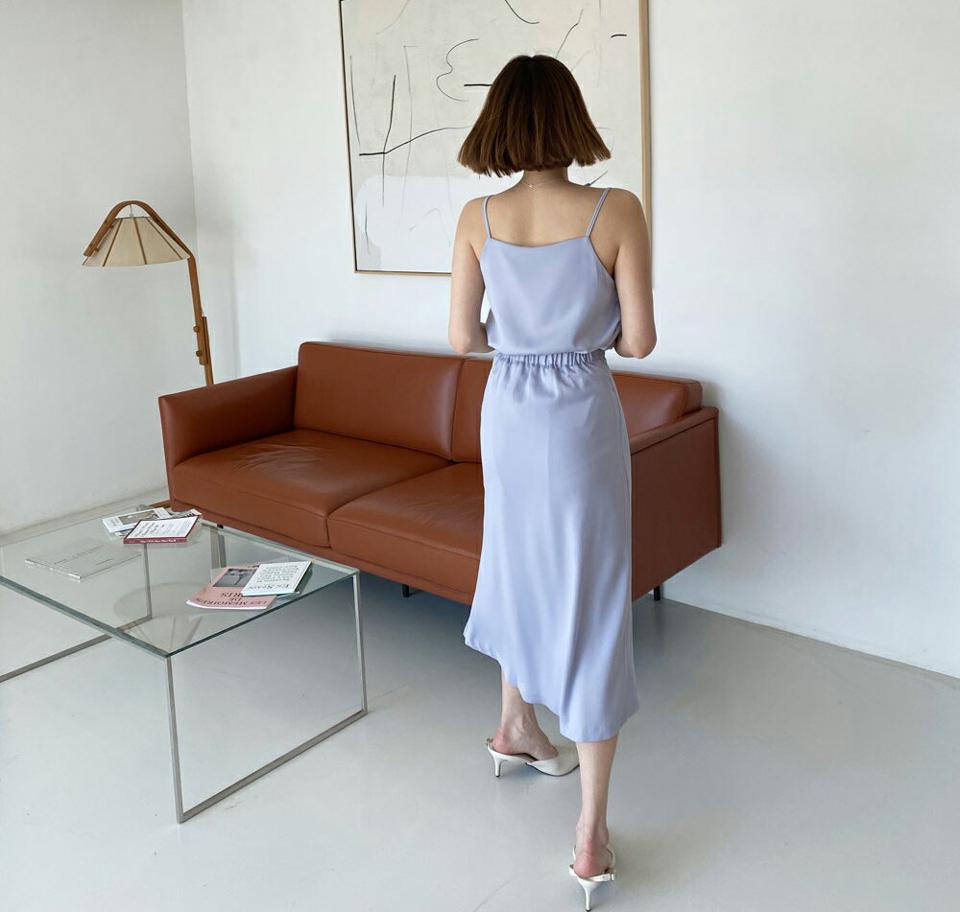 シルキースリーブレス&スカートSET・全4色・t63366 レディース 【ops】【韓国 ファッション ワンピース ロング ロングワンピース シルキー キャミワンピース セットアップ スリーブレス Vネック フレア 細身 体型カバー 夏 春】