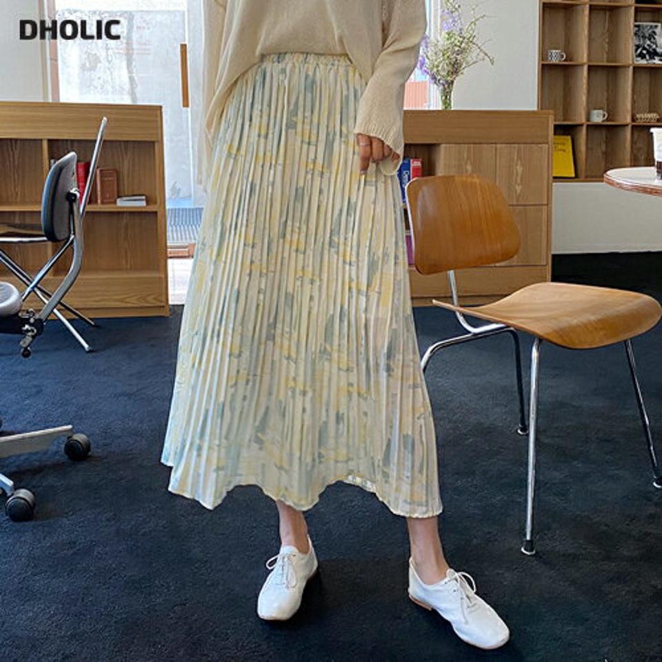プリントプリーツスカート・全3色・b63368 レディース 【sk】 韓国 ファッション ボトムス スカート ロング ロングスカート プリント プリーツスカート ゴム プリーツ Aライン 体型カバー 細身 カジュアル ベーシック フェミニン 夏 春