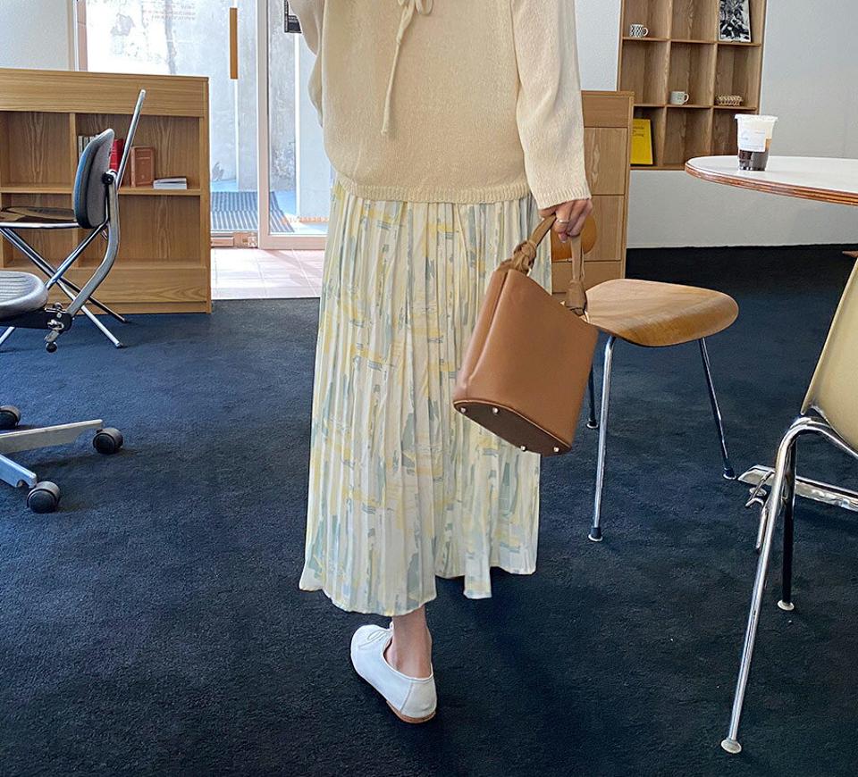 プリントプリーツスカート・全3色・b63368 レディース 【sk】 韓国 ファッション ボトムス スカート ロング ロングスカート プリント プリーツスカート ゴム プリーツ Aライン 体型カバー 細身 カジュアル ベーシック フェミニン 夏 春