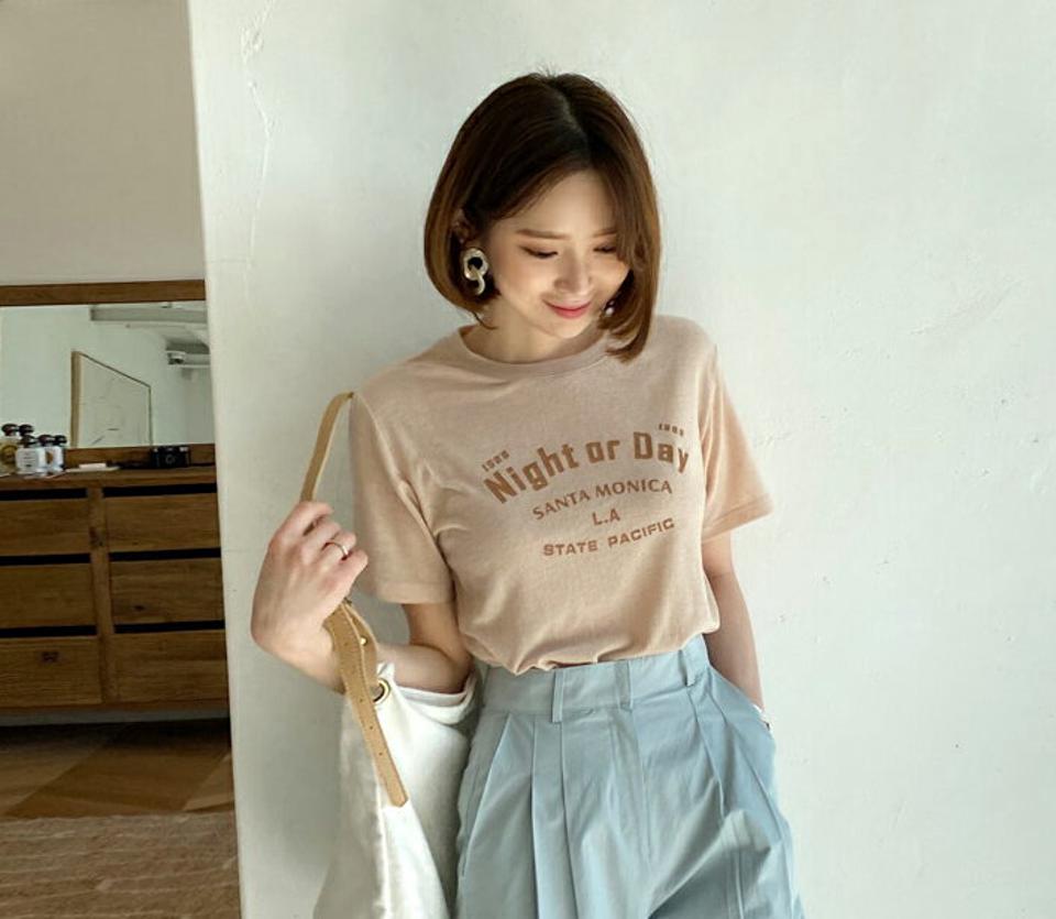 レタリング半袖Tシャツ・全4色・t63352 レディース 【tops】【韓国 ファッション トップス Tシャツ 半袖 Uネック ラウンドネック 配色 レタリング シンプル ベーシック スリム ルーズ ゆったり カジュアル 体型カーバー デイリー 夏 春】