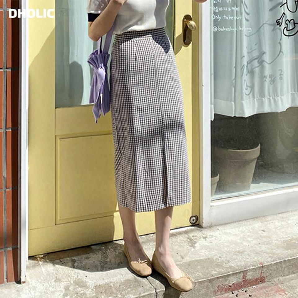【全品10%OFF】スリットチェックスカート・全2色・t63378 レディース 【sk】【韓国 ファッション ボトムス スカート ロング ロングスカート ガーリー スリット チェック パターン Hライン 体型カバー 細身 カジュアル ベーシック フェミニン 夏 春】