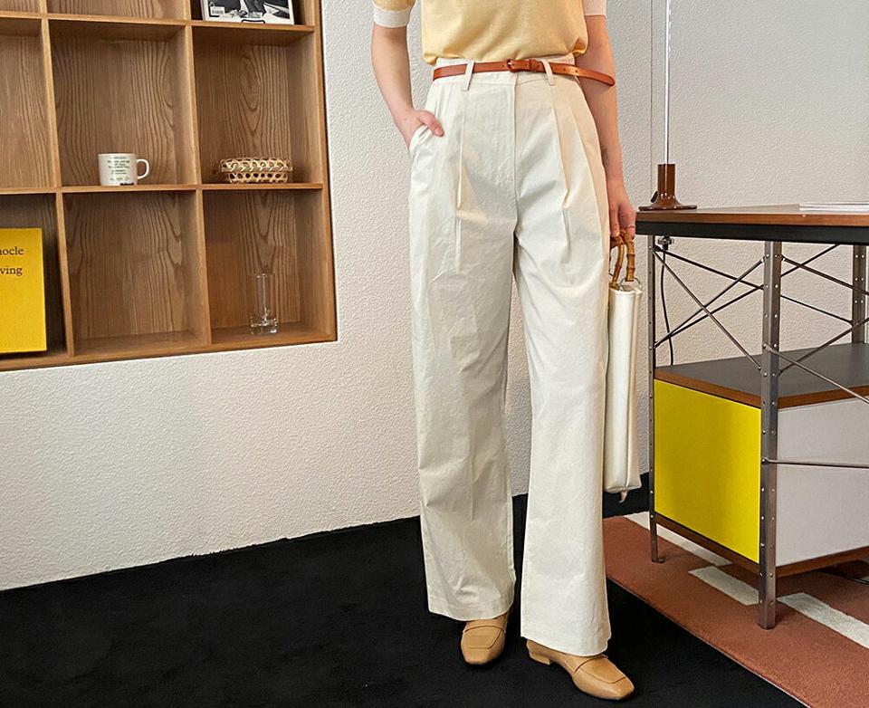 ツータックコットンワイドパンツ・全2色・t63381 レディース 【pt】【韓国 ファッション ボトムス ロング ロングパンツ コットンパンツ 足長 ワイドパンツ ストレート 美脚 スリム 体型カーバー 10分丈 十分丈 夏 春】