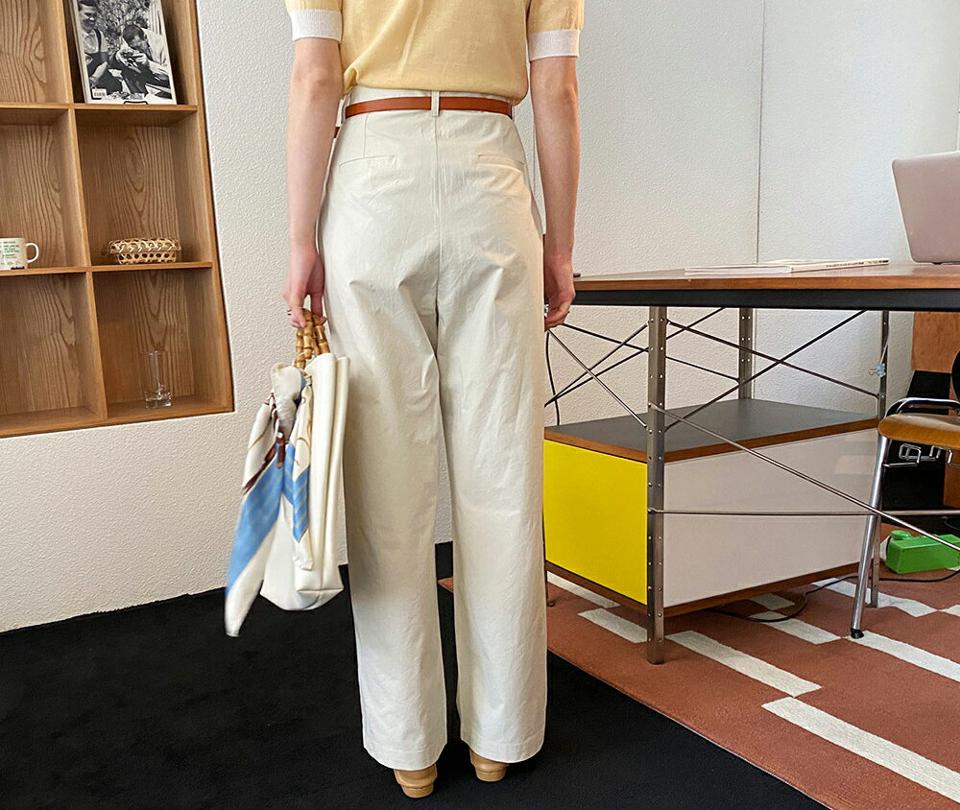 ツータックコットンワイドパンツ・全2色・t63381 レディース 【pt】【韓国 ファッション ボトムス ロング ロングパンツ コットンパンツ 足長 ワイドパンツ ストレート 美脚 スリム 体型カーバー 10分丈 十分丈 夏 春】