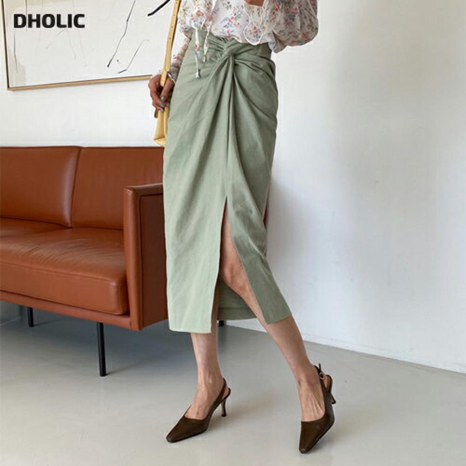 ツイストリネン混スカート・全3色・t63370 レディース 【sk】【韓国 ファッション ボトムス スカート ロング ロングスカート ツイスト リネン スリット Hライン 体型カバー 細身 カジュアル ベーシック フェミニン 夏 春】