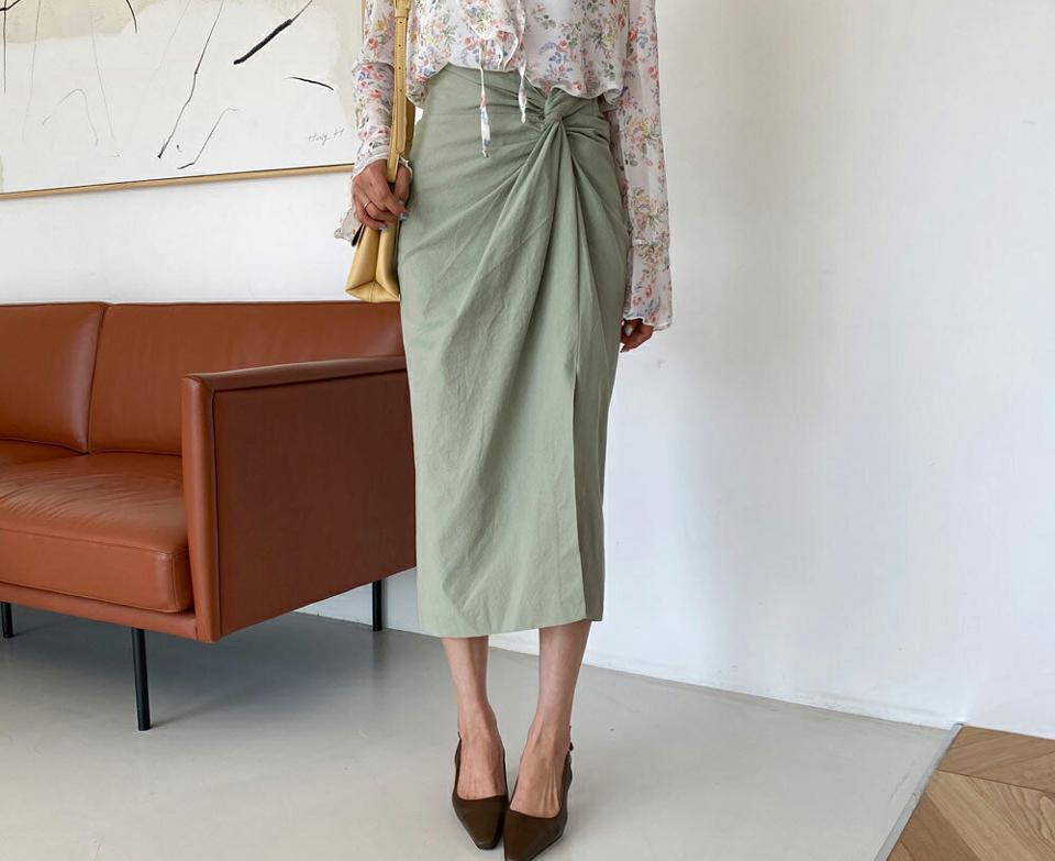 ツイストリネン混スカート・全3色・t63370 レディース 【sk】【韓国 ファッション ボトムス スカート ロング ロングスカート ツイスト リネン スリット Hライン 体型カバー 細身 カジュアル ベーシック フェミニン 夏 春】