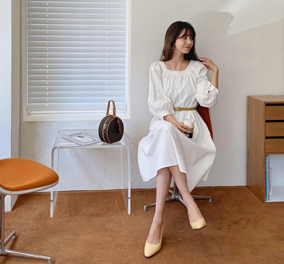 【全品10%OFF】2WAYレースラインワンピース・全2色・t63394 レディース 【ops】【韓国 ファッション ワンピース ロング ロングワンピース 長袖 スクエアネック V字 ガーリー フェミニン 上品 細身 体型カバー 夏 春】