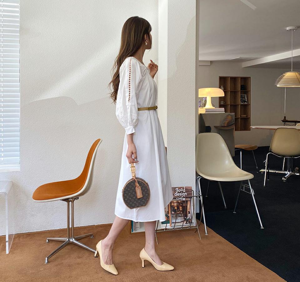 【全品10%OFF】2WAYレースラインワンピース・全2色・t63394 レディース 【ops】【韓国 ファッション ワンピース ロング ロングワンピース 長袖 スクエアネック V字 ガーリー フェミニン 上品 細身 体型カバー 夏 春】