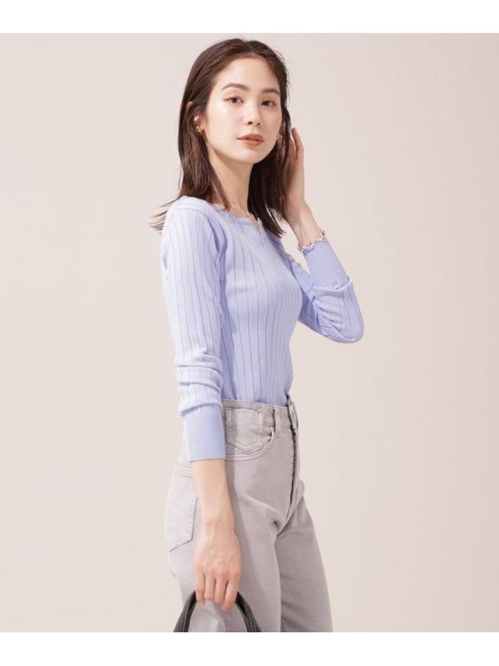 WEB限定/UVカットキーネックリブサマーニット 長袖