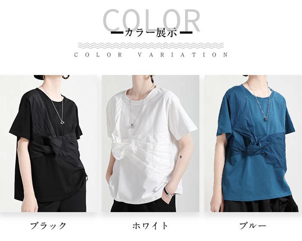 Tシャツ 半袖 レディース 夏服 ロングT 切り替え コットン トップス プルオーバー チュニック 原宿系 黒 白 大人 おしゃれ カジュアル キレイめ 大きいサイズ ゆったり 春 夏 着やせ 可愛い ラウンドネック 個性的