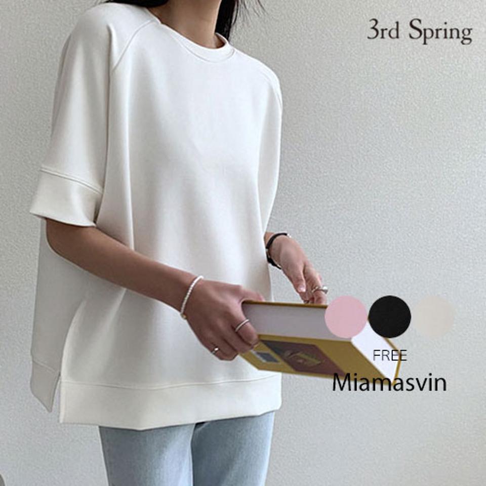 Miamasvin(ミアマスビン)半袖スウェットTシャツ【4/13up_wo】【メール便】韓国 韓国ファッション トップス tシャツ 半袖 スウェット ストレッチ オーバーサイズ スリット レディース ファッション【5】